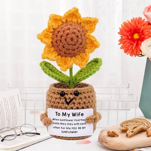 Sunflowe Gifts for Her Wife from Husband,to My Wife Handmade Crochet Sunflower Birthday Mothers Day Anniversary Small Gifts for Wife Wifey Romantic,Emotional Support Plants Positive Crochet in Kuwait
