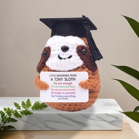 2025 Graduation Gift Emotional Support Sloth, Cute Knitted Positive Crochet Sloth Doll with Doctoral Hat Graduation CertificateToy Room Decoration in Kuwait