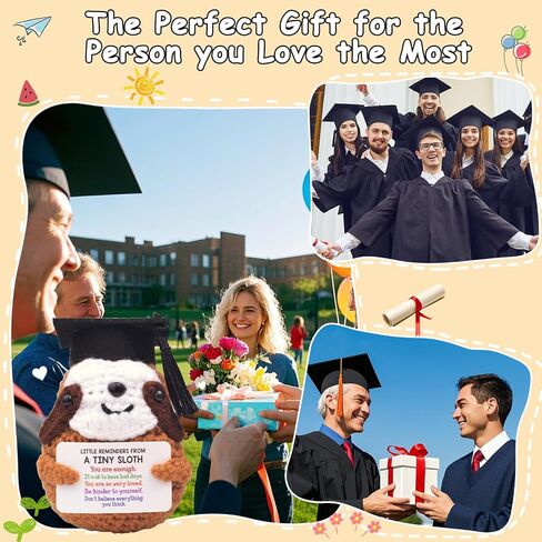 2025 Graduation Gift Emotional Support Sloth, Cute Knitted Positive Crochet Sloth Doll with Doctoral Hat Graduation CertificateToy Room Decoration in Kuwait