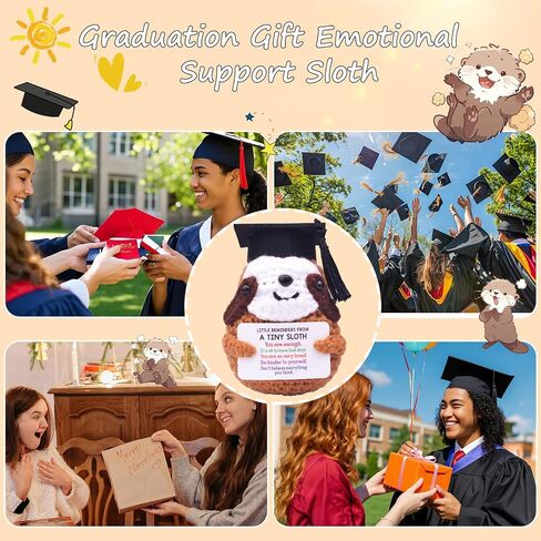 2025 Graduation Gift Emotional Support Sloth, Cute Knitted Positive Crochet Sloth Doll with Doctoral Hat Graduation CertificateToy Room Decoration in Kuwait