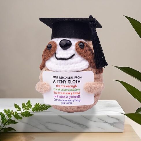 2025 Graduation Gift Emotional Support Sloth, Cute Knitted Positive Crochet Sloth Doll with Doctoral Hat Graduation CertificateToy Room Decoration in Kuwait