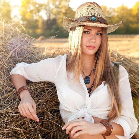 Funcredible Straw Cowboy Hat for Women - Straw Cowgirl Hat - Vintage Cowboy Hat with 3 Replaceable Hat Bands in Saudi Arabia