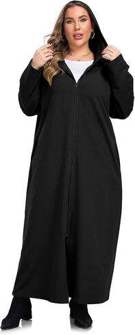 VintageClothing Women Hooded Zipper Robe Plus Size Zip Up Sweatshirt Robe Long Zipper Front Housecoat with Pockets S-4X in Kuwait
