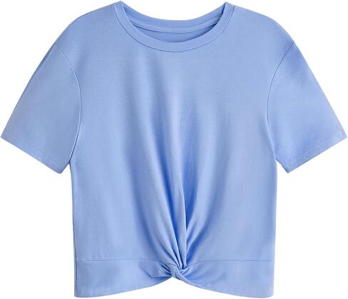 Milumia Girl's Casual Twist Hem Short Sleeve Round Neck Crop Top Tee Shirt Army Green 9 Years in Saudi Arabia