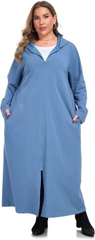 VintageClothing Women Hooded Zipper Robe Plus Size Zip Up Sweatshirt Robe Long Zipper Front Housecoat with Pockets S-4X in Kuwait
