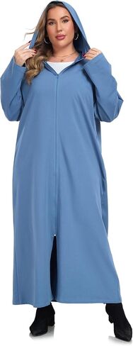 VintageClothing Women Hooded Zipper Robe Plus Size Zip Up Sweatshirt Robe Long Zipper Front Housecoat with Pockets S-4X in Kuwait