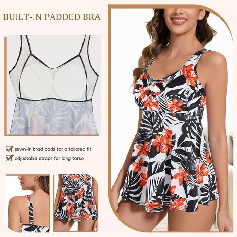JOYSHAPER Women's Built in Bra Tankini Top Only Loose Fit Tank Tops V Neck Swimsuits in Saudi Arabia