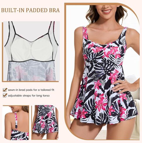 JOYSHAPER Women's Built in Bra Tankini Top Only Loose Fit Tank Tops V Neck Swimsuits in Saudi Arabia