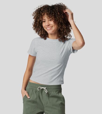 Fioboc Workout Crop Tops for Women Slim-Fit Athletic Short Sleeve Tee Gym Running Yoga Casual Tight Shirts XS-2XL in Saudi Arabia