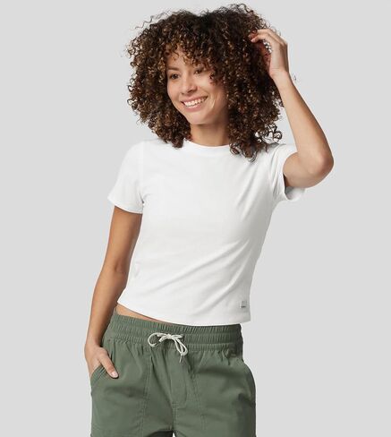 Fioboc Workout Crop Tops for Women Slim-Fit Athletic Short Sleeve Tee Gym Running Yoga Casual Tight Shirts XS-2XL in Saudi Arabia