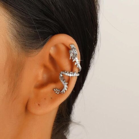 Vintage Crystal Dragon Ear Cuff Earrings Rhinestone Dragon Cuff Earrings Gold Cz Dragon Ear Climber Earrings Retro Dragon Ear Cartilage Cuff Earrings for Women in Saudi Arabia