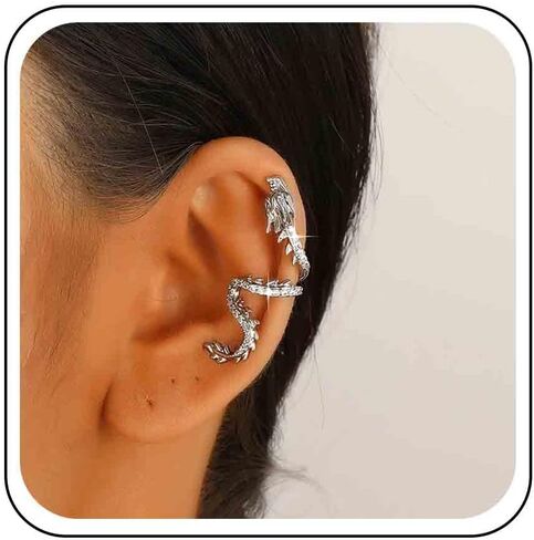 Vintage Crystal Dragon Ear Cuff Earrings Rhinestone Dragon Cuff Earrings Gold Cz Dragon Ear Climber Earrings Retro Dragon Ear Cartilage Cuff Earrings for Women in Saudi Arabia