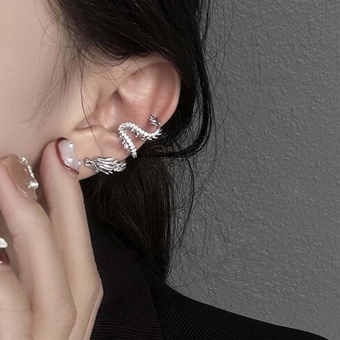 Vintage Crystal Dragon Ear Cuff Earrings Rhinestone Dragon Cuff Earrings Gold Cz Dragon Ear Climber Earrings Retro Dragon Ear Cartilage Cuff Earrings for Women in Saudi Arabia