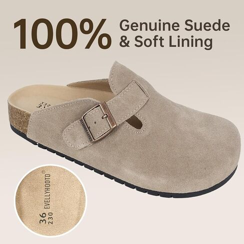 EVELLYHOOTD Clogs for Women Comfortable Suede Clogs Leather Mules Cork Footbed Sandals with Arch Support in Saudi Arabia