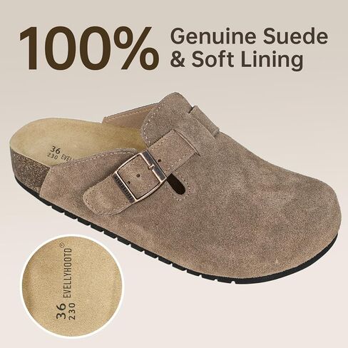 EVELLYHOOTD Clogs for Women Comfortable Suede Clogs Leather Mules Cork Footbed Sandals with Arch Support in Saudi Arabia