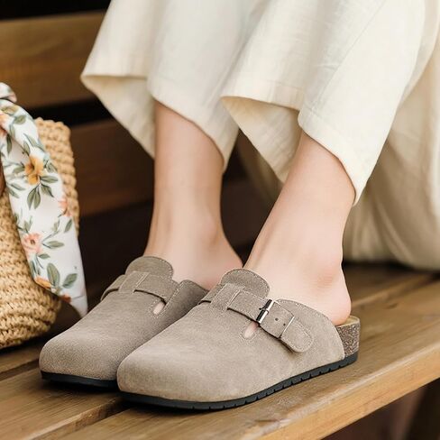 EVELLYHOOTD Clogs for Women Comfortable Suede Clogs Leather Mules Cork Footbed Sandals with Arch Support in Saudi Arabia