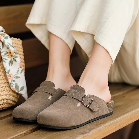 EVELLYHOOTD Clogs for Women Comfortable Suede Clogs Leather Mules Cork Footbed Sandals with Arch Support in Saudi Arabia