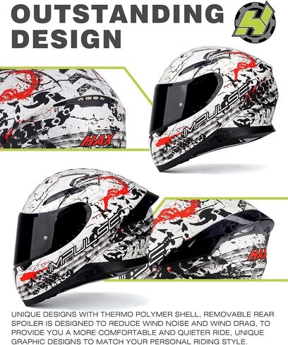 HAX Full Face Motorcycle DOT Approved Helmet with Dual Rear Wing and Pinlock Ready - Lightweight and Durable Motorbike Street Bike Helmet for Adults (Scorpion,L) in Saudi Arabia