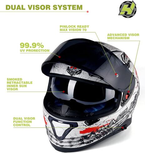HAX Full Face Motorcycle DOT Approved Helmet with Dual Rear Wing and Pinlock Ready - Lightweight and Durable Motorbike Street Bike Helmet for Adults (Scorpion,L) in Saudi Arabia