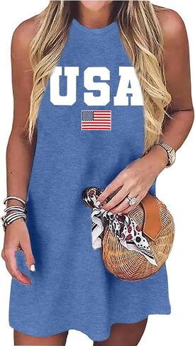 VVNTY American Flag Tank Dress Women: 4th of July قمصان بلا أكمام وطنيًا بالولايات المتحدة الأمريكية. in Kuwait