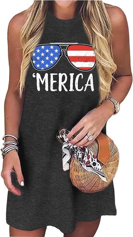 VVNTY American Flag Tank Dress Women: 4th of July قمصان بلا أكمام وطنيًا بالولايات المتحدة الأمريكية. in Kuwait