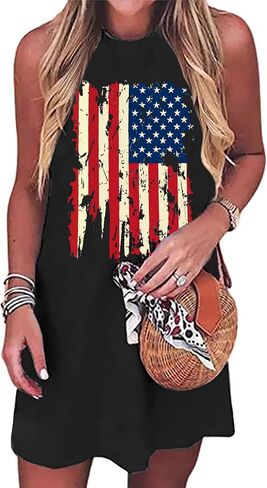 VVNTY American Flag Tank Dress Women: 4th of July قمصان بلا أكمام وطنيًا بالولايات المتحدة الأمريكية. in Kuwait