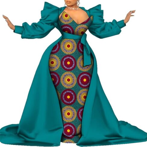 African Dresses for Women Two Piece Mermaid Pencil Skirt Traditional Ankara Kente Print in Kuwait