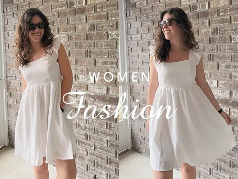 EXLURA Women's Summer Square Neck Sleeveless Casual Boho Ruffle Dress 2025 Backless Beach Teen Sundresses with Pockets in Saudi Arabia