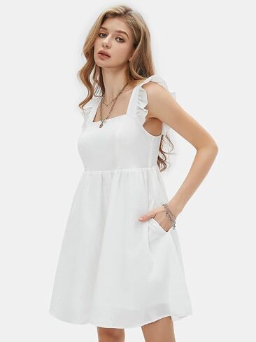 EXLURA Women's Summer Square Neck Sleeveless Casual Boho Ruffle Dress 2025 Backless Beach Teen Sundresses with Pockets in Saudi Arabia