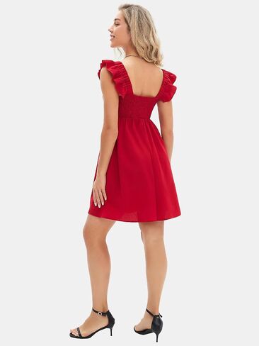 EXLURA Women's Summer Square Neck Sleeveless Casual Boho Ruffle Dress 2025 Backless Beach Teen Sundresses with Pockets in Saudi Arabia
