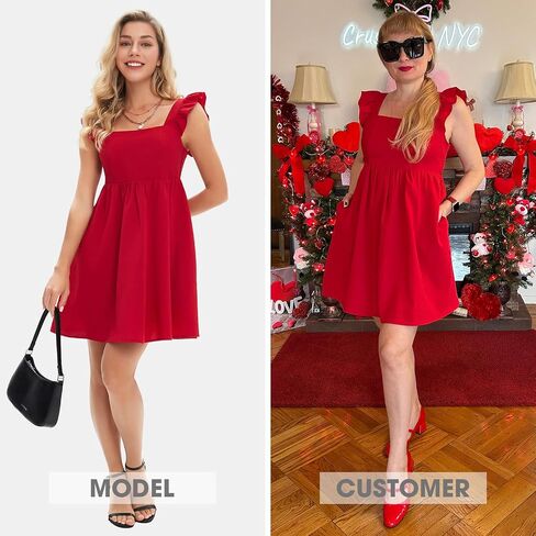 EXLURA Women's Summer Square Neck Sleeveless Casual Boho Ruffle Dress 2025 Backless Beach Teen Sundresses with Pockets in Saudi Arabia