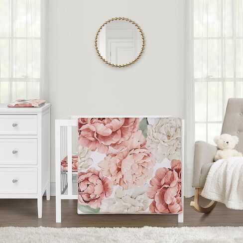Sweet Jojo Designs Pink Boho Rainbow Baby Girl Mini Crib Bedding Set Infant Nursery Room Newborn Blanket Portable Pack n Play Sheets Blush Dusty Rose Bohemian Modern Neutral Vintage Gold Beige 3pc in Saudi Arabia