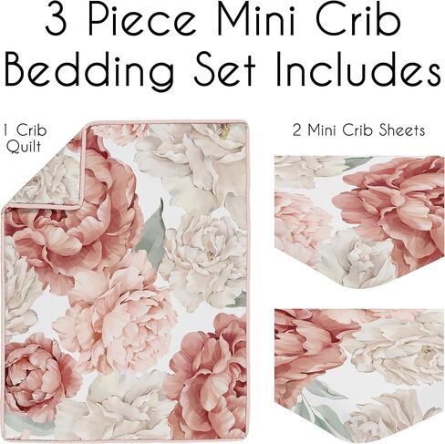 Sweet Jojo Designs Pink Boho Rainbow Baby Girl Mini Crib Bedding Set Infant Nursery Room Newborn Blanket Portable Pack n Play Sheets Blush Dusty Rose Bohemian Modern Neutral Vintage Gold Beige 3pc in Saudi Arabia