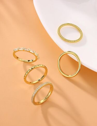 Florideco 14K Gold Filled Thin Stackable Rings for Women,Minimalist Non Tarnish Cubic Zirconia Band Rings,Dainty Trendy Statement Stacking Rings Set Size 6-10 in Saudi Arabia