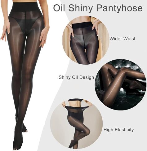 2 Pairs Oil Shiny Pantyhose for Women, Sexy Shiny Sheer Tights, Silk Stockings, High Waist in Saudi Arabia