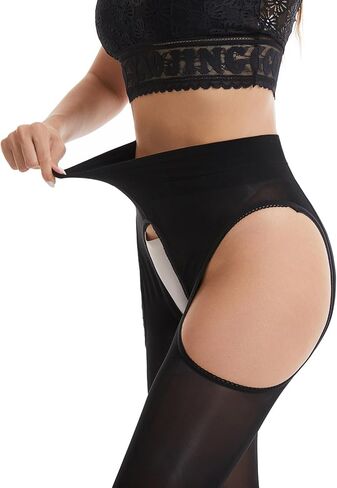 Shiny Suspender Tights for Women Oily Gloss Open Crotch Pantyhose Sexy Suspenders Pantyhose 1 Pairs in Saudi Arabia