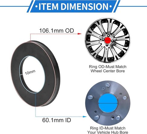 106.1mm to 60.1mm Car Wheel Hub Centric Rings Black Polycarbonate Wheels Center Shaft Shock Absorbing Hubrings 4 Pcs in Kuwait