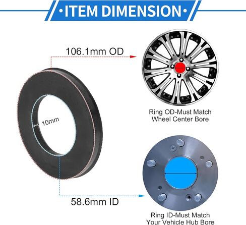 106.1mm to 60.1mm Car Wheel Hub Centric Rings Black Polycarbonate Wheels Center Shaft Shock Absorbing Hubrings 4 Pcs in Kuwait