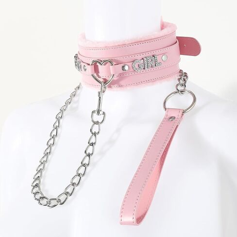 Succuba Handmade Fluffy Heart Rhinestone Heart Ring Pu Leather Choker Collar For Women, Handmade Punk Gothic Letter Necklace Adjustable Fashion Jewerly in Saudi Arabia