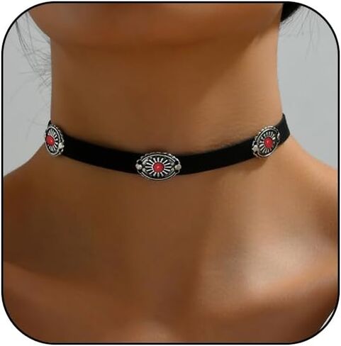 Western Turquoise Choker Necklace for Women Gothic Black Choker Necklaces Boho Summer Cowgirl Rodeo Country Concert Outfits Jewelry Accessories in Kuwait