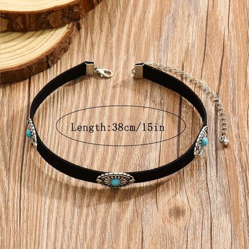 Western Turquoise Choker Necklace for Women Gothic Black Choker Necklaces Boho Summer Cowgirl Rodeo Country Concert Outfits Jewelry Accessories in Kuwait