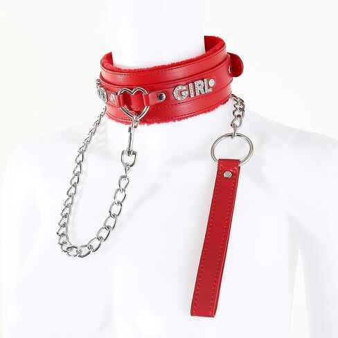 Succuba Handmade Fluffy Heart Rhinestone Heart Ring Pu Leather Choker Collar For Women, Handmade Punk Gothic Letter Necklace Adjustable Fashion Jewerly in Saudi Arabia
