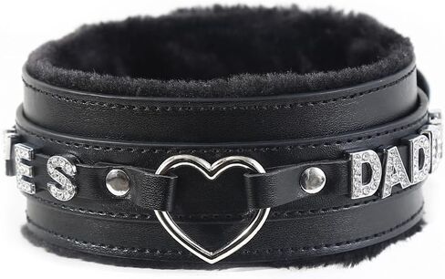 Succuba Handmade Fluffy Heart Rhinestone Heart Ring Pu Leather Choker Collar For Women, Handmade Punk Gothic Letter Necklace Adjustable Fashion Jewerly in Saudi Arabia