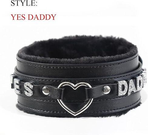 Succuba Handmade Fluffy Heart Rhinestone Heart Ring Pu Leather Choker Collar For Women, Handmade Punk Gothic Letter Necklace Adjustable Fashion Jewerly in Saudi Arabia