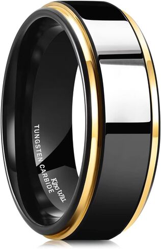 King Will 8mm Black Silver Mens Polished Tungsten Wedding Rings High Polish Surface Wedding Band Blue Silver Step Edge Comfort Fit in Saudi Arabia