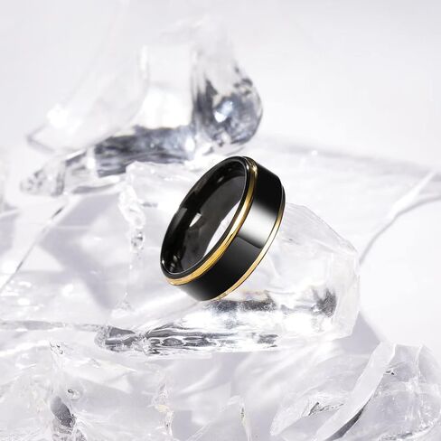 King Will 8mm Black Silver Mens Polished Tungsten Wedding Rings High Polish Surface Wedding Band Blue Silver Step Edge Comfort Fit in Saudi Arabia