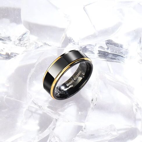 King Will 8mm Black Silver Mens Polished Tungsten Wedding Rings High Polish Surface Wedding Band Blue Silver Step Edge Comfort Fit in Saudi Arabia