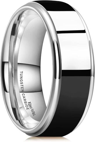 King Will 8mm Black Silver Mens Polished Tungsten Wedding Rings High Polish Surface Wedding Band Blue Silver Step Edge Comfort Fit in Saudi Arabia