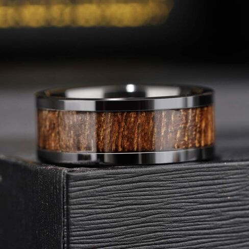 THREE KEYS JEWELRY 6,8mm Black/White Ceramic Wedding Ring with Real Koa Wood Inlay Flat Top Wedding Band Engagement Ring Comfort Fit Size 4-16 in Kuwait