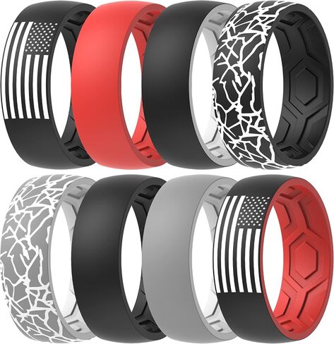 ThunderFit Silicone Rings Unisex, Breathable Two Layers Top Design Rubber Wedding Bands 8mm Wide 2.2mm Thick - 1/4/8 Variety Multipack in Kuwait